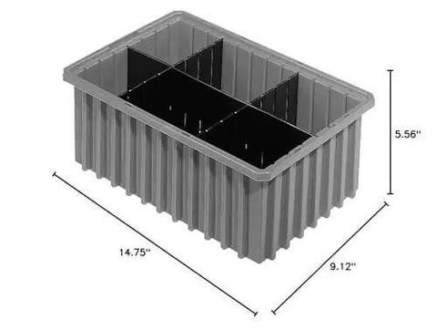 Heavy Duty Plastic Slotted Dividable Modu Box Stackable Grid Storage Tote Container 16.5 Inch Long 10.9 Inch Wide 6 Inch High 8 Pack Gray