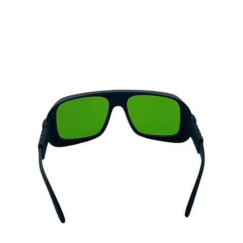 Pro Grade Laser Safety Glasses For 635Nm 808Nm And 980Nm Heavy Duty Protective Eyewear with green lenses in front view.