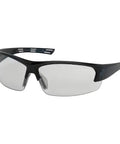 Workhorse Half Frame Safety Glasses Featuring Anti Fog Gray Lenses And Tough Blue Polymer Frame side view with clear lens.