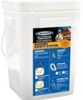 50-Foot Deluxe Roofing Safety Kit With Tongue Buckle Harness packaging, includes harness, roof anchor, and 50-ft rope