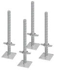 Four Pack Beefy Adjustable Leveling Jacks For Baker Style Scaffolding, 18.2 Inch Height Range, silver solid carbon steel