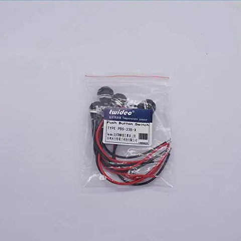 Pack of six 12mm Momentary Push Button Switch On Off Mini Round Waterproof Black with pre-soldered wires in clear packaging
