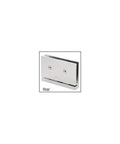 Senior Cardiff Satin Nickel Glass Door Hinge for 1/2 Inch Glass, heavy duty, 145 lb capacity, square corner design, side view.