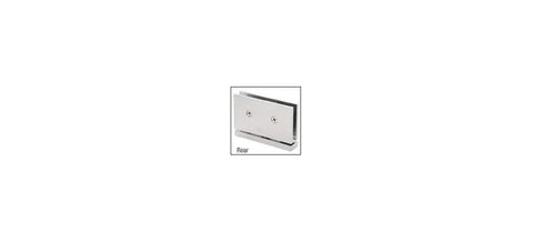 Senior Cardiff Satin Nickel Glass Door Hinge for 1/2 Inch Glass, heavy duty, 145 lb capacity, square corner design, side view.
