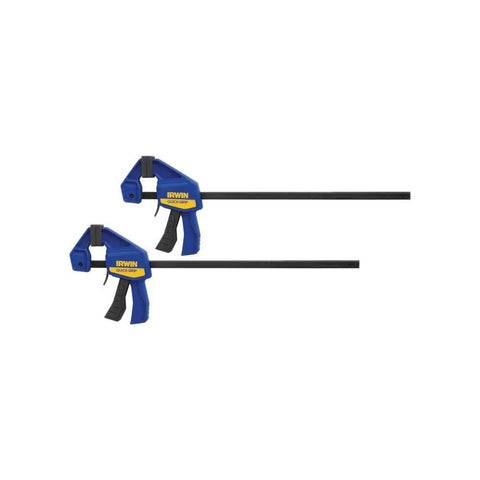 One-Handed Mini Bar Clamp Set 12 Inch Quick Release Non Marring Pads 140 Lb Clamp Force Resin Body With Hardened Steel Bar 2 Pack