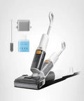 All In One Cordless Vacuum Mop For Hard Floors With 20000Pa Suction Wet Dry Cleaning Edge To Edge Self Cleaning Electric Mop With 180 Degree Lie Flat Perfect For Tile Hardwood Vinyl Laminate Floors, shown with accessories