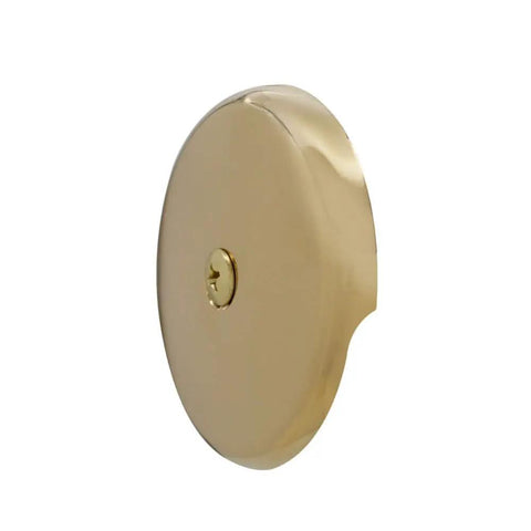 Top Shelf Polished Brass Bathtub Overflow Faceplate With Screw Universal One Hole Drain Cover side view, sleek modern design.