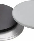 Heavy Duty Slick Steel Conduit Hole Plug Ring Kit For Two Inch Electrical Enclosures Featuring Tough Grease Oil Resistant Gasket And Fast No Sweat Wing Nut Wall Mount Setup, showing black and silver mounts.