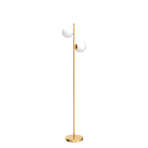 Frosted Glass Globe Floor Lamp With Contemporary LED Lighting In Antique Brass Finish, A Modern Gold Corner Pole Stand