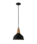 KCEYANB Adjustable Height Pendant Light Modern Simplicity Metal Hanging Lamp with a black shade and wood accent.