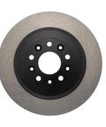 Rear brake rotor, front view: silver disc with black center hub and lug holes.