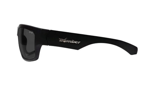 Side view of Polarized Safety Sunglasses For Men With Matte Black Frame Smoke Lens Z87 Compliant Pro Grade UV Protection Non Slip Foam Lining TR111