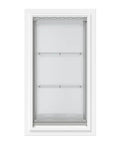 Premium Wall Mount Pet Door In White Xl Featuring Energy Efficient Double Flap Design with solid metal frame and telescoping tunnel.