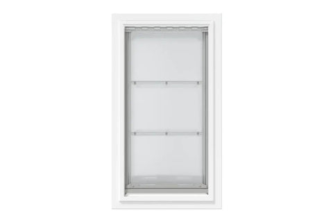 Premium Wall Mount Pet Door In White Xl Featuring Energy Efficient Double Flap Design with solid metal frame and telescoping tunnel.