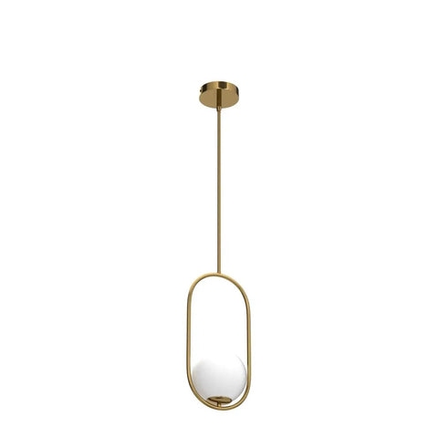 Gold Globe Pendant Light Fixture With Adjustable Hanging Length, Modern Mid Century Chandelier For Kitchen Island, Dining Room And Bedroom, Brushed Brass Finish With White Glass Shade, Durable Ceiling Light against white background.