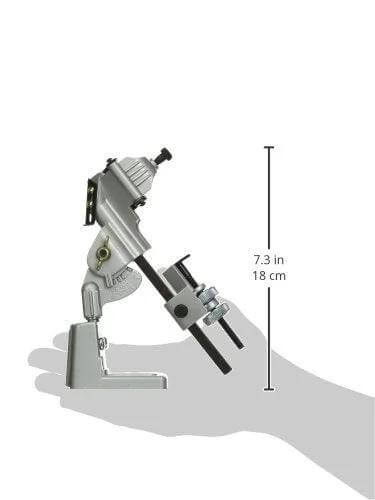 General Tools Drill Grinding Attachment #825, metal silver drill sharpener mounted on a base with clamp; 7.3 in tall.