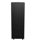 Tough As Nails 42U Network Cabinet 19 Inch AV Server Rack in black with smooth rolling casters and lockable door.