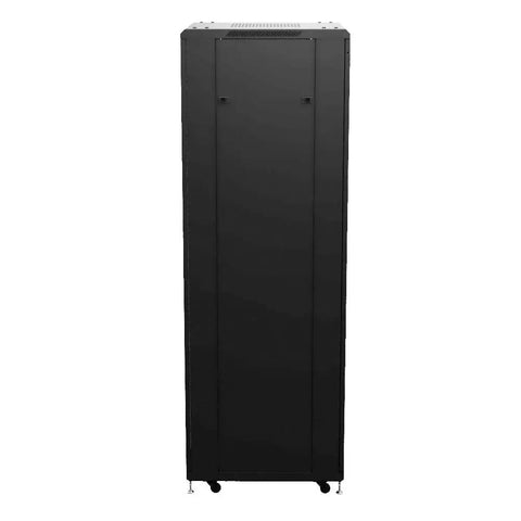 Tough As Nails 42U Network Cabinet 19 Inch AV Server Rack in black with smooth rolling casters and lockable door.