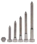 Heavy Duty 10 Pack Stainless Steel Hex Lag Screws 3/8 x 1-1/2 Full Thread for Decks Gazebos and Wood Connections, various heights.