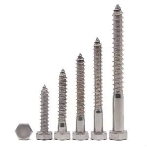Heavy Duty 10 Pack Stainless Steel Hex Lag Screws 3/8 x 1-1/2 Full Thread for Decks Gazebos and Wood Connections, various heights.