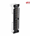 12 Port Cat6 Unshielded Patch Panel Wall Mount With Included 89D Bracket For Vertical Or Horizontal Install, Compatible With Cat5e And Cat6 RJ45 Cabling, 110 IDC Terminal Blocks, Black - front view