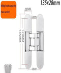 Adjustable 180 Degree No-Squeak Silent Concealed Hinge 135x28mm with multi-directional adjustment for wooden and folding doors.