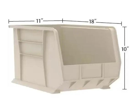 Heavy Duty Blue Plastic Stackable Storage Totes Six Pack Rock Solid Workhorse Bins With Slick Front Hopper And Secure Hanging Lip For Garage Shelves And Industrial Rail Systems