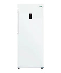 14 Cubic Foot Upright Freezer Refrigerator In Stainless Steel, Convertible Frost Free Cabinet With Swap Shelves, front view.