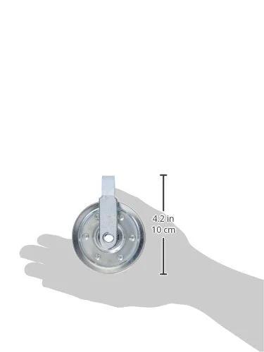3 Inch Heavy Duty Galvanized Steel Pulley With Strap And Axle Bolt For 5 16 Inch Steel Cable in hand for size comparison