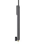 Side view of a black power strip surge protector with 12 outlets and a 10 ft flat plug, suitable for home office use.