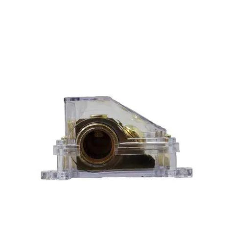 Side view of 1/0 Gauge Waterproof ANL Fuse Holder With Set Screw In White Leak Proof Plastic Case for amp installations