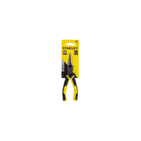 6-Inch Bi-Material Long Nose Pliers with Slip-Resistant Handle and Drop-Forged Steel Build in packaging, front view