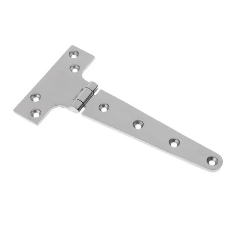Bombproof Heavy Duty Workhorse Marine Grade 316 Stainless Steel T Hinge Gate Strap Tee Hinge, polished finish, 4 inch size.