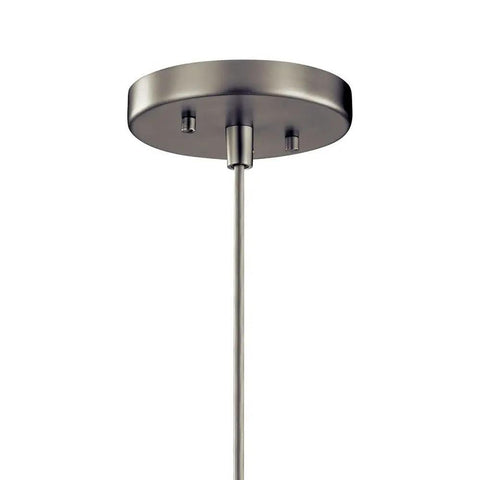 Ceiling mount detail of Avery Cone Mini Pendant In Olde Bronze With Clear Seeded Glass 8.75 Inch One Light Go To Kitchen Island Or Dining Room