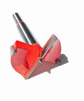 Hole saw drill bit, red carbide-tipped with round shank, 53mm diameter for wood/plastic.