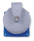 Heavy Duty IEC Pin And Sleeve Receptacle 60 Amp 250 Volt Workhorse Outlet with gray metal finish and blue base.