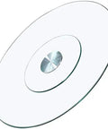 Slick Tempered Glass Lazy Susan Turntable For Kitchen Or Dining Table shown from above, smooth surface, sturdy, rotating design.