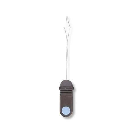 Single fly threader with blue dot tip, part of Four Pack Spare Fly Threaders Standard Size For Fly Tying, Quick Bobbin Threading.
