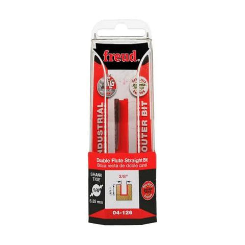 Three Eighths Inch Double Flute Straight Router Bit Red Carbide Hi Density With Overall Length Two And Eleven Sixteenths Inches