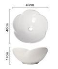 Bathroom Sink Ceramic Vessel Sink Bathroom Creative Petal Ceramic Counter Basin Modern Simple White Wash Basin, top view with dimensions.