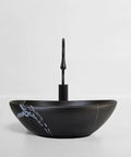 USZWBY Vessel Sinks Bathroom Vessel Sink Creative Balcony Art Wash Basin Ceramic Black Washbasin Vanity Bathroom Bowl Sink front view with elegant design