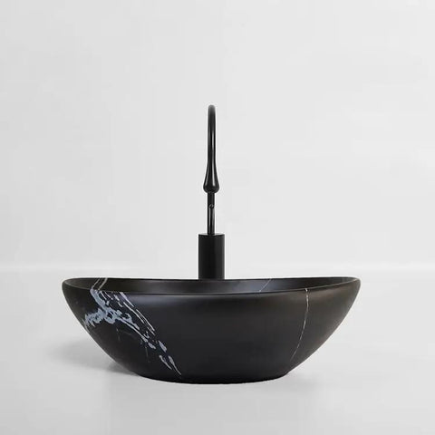 USZWBY Vessel Sinks Bathroom Vessel Sink Creative Balcony Art Wash Basin Ceramic Black Washbasin Vanity Bathroom Bowl Sink front view with elegant design