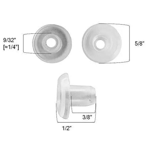 Top Notch Horizontal Blind Bottom Rail Ladder Plugs 9 32 1 2 3 4 Inch Replacement Hardware White Plastic with specified measurements.