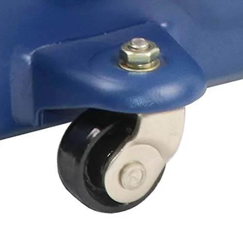 Close-up of caster wheel on Beefy 2 Ton Trolley Jack For Cars And SUVs, Heavy Duty Hydraulic Floor Jack With Safety Valve.