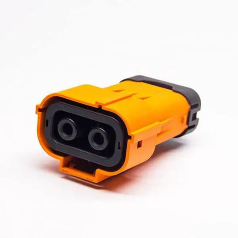 Top Shelf Heavy Duty High Voltage Safety Lock Connector 2 Pin 150 Amp Male Plug for Electric Vehicle Battery HVIL Socket close-up view