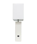 Front view of Leather Wrapped Base Table Lamp With USB Port And White Fabric Shade Dope Modern Lighting For Living Room Or Bedroom