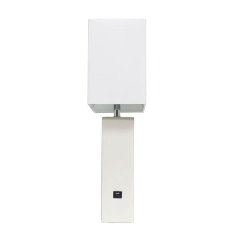 Front view of Leather Wrapped Base Table Lamp With USB Port And White Fabric Shade Dope Modern Lighting For Living Room Or Bedroom
