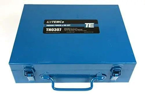 Blue case for Square 92mm By 92mm 1/4 DIN Panel Meter Punch Die Set With Draw Studs And Spacers, heavy duty, Greenlee compatible.