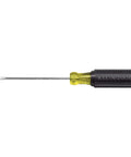 Top Shelf Mini Flathead Screwdriver With Zero Play Three Thirty Two Inch Cabinet Tip And Three Inch Round Shank Featuring Kick Butt Premium Comfort Grip Handle.