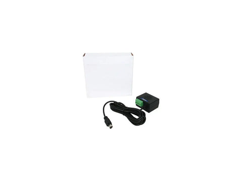 EnviroSense Environmental Sensor For SNMP Web Card Integration, Pro-Grade Remote Temperature And Humidity Monitoring In Network Environments With Dry-Contact Alarm, Security And Telecom Device Control, black sensor next to white box and cable
